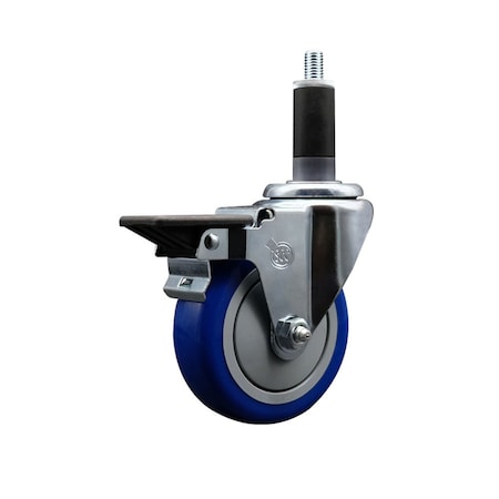 Service Caster 4'' Blue Poly Swivel 1-1/8'' Expanding Stem Caster with Brake SCC-EX20S414-PPUB-BLUE-PLB-118
